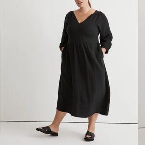 Madewell Brand Women's 3XL Black Lightspun V Neck Midi Dress Back Cut Out